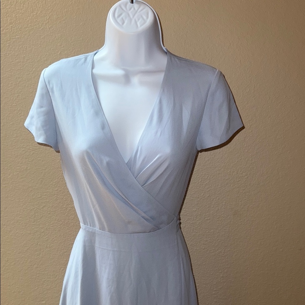 Babaton Blue Sheath Dress V-Neck Short Sleeve Casual